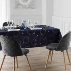 douceur d'intu017drieur Nappe de Noël rectangulaire anti tache (150 x 300 cm) Star et doré Bleu marine Clearance
