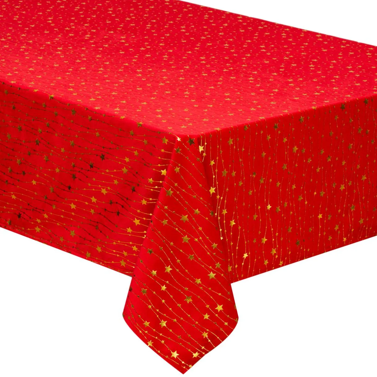 JJA Nappe de Noël rectangulaire (140 x 240 cm) Pluie d'étoiles et doré Rouge