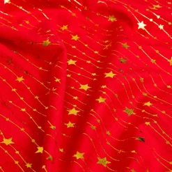 JJA Nappe de Noël rectangulaire (140 x 240 cm) Pluie d'étoiles et doré Rouge