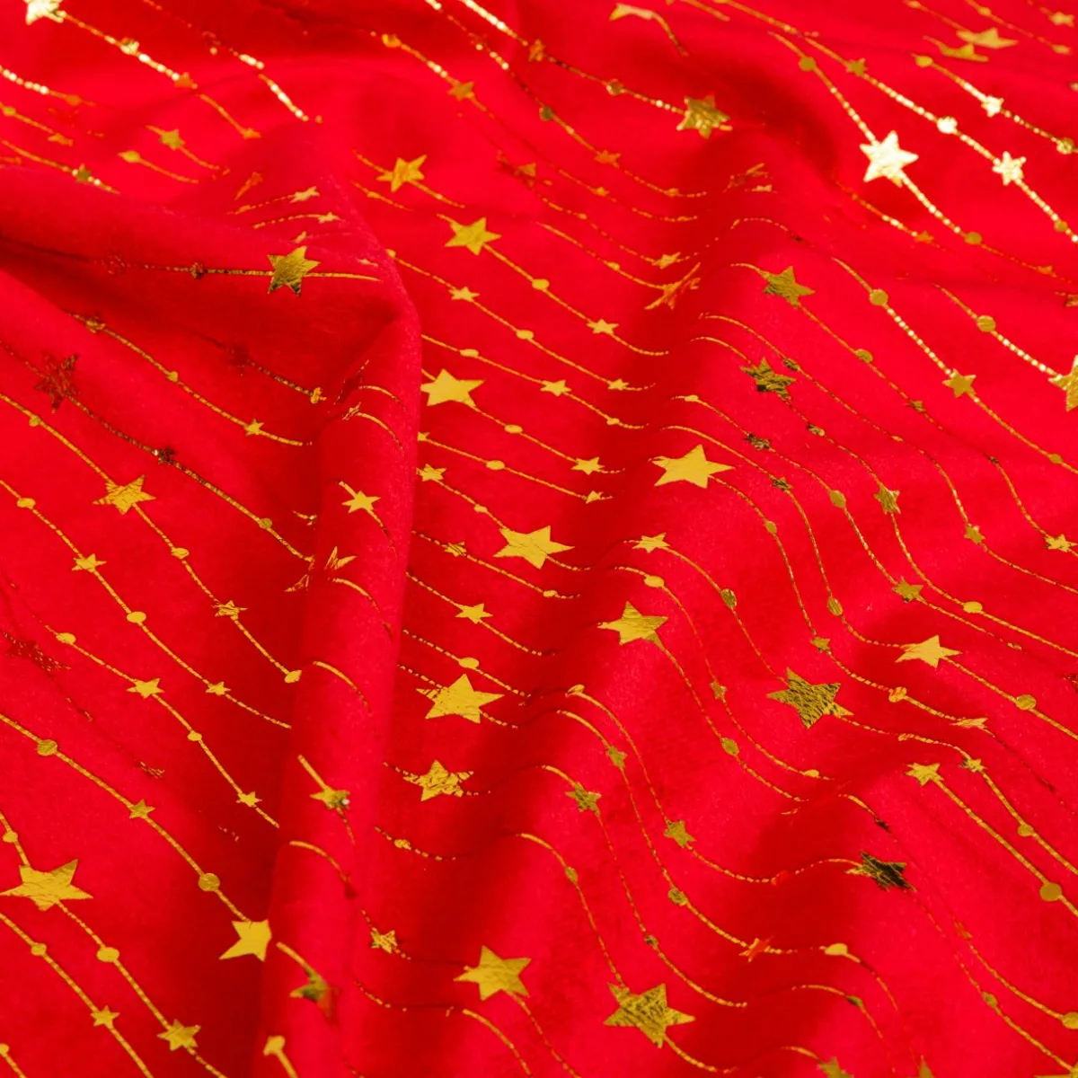 JJA Nappe de Noël rectangulaire (140 x 240 cm) Pluie d'étoiles et doré Rouge