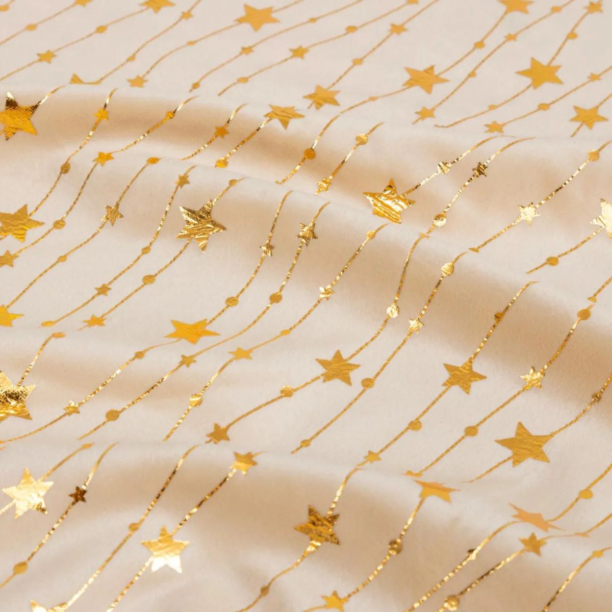 JJA Nappe de Noël rectangulaire (140 x 240 cm) Pluie d'étoiles et doré Ivoire Sale