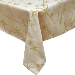 JJA Nappe de Noël rectangulaire (140 x 240 cm) Étoiles Célestes et doré Beige Best