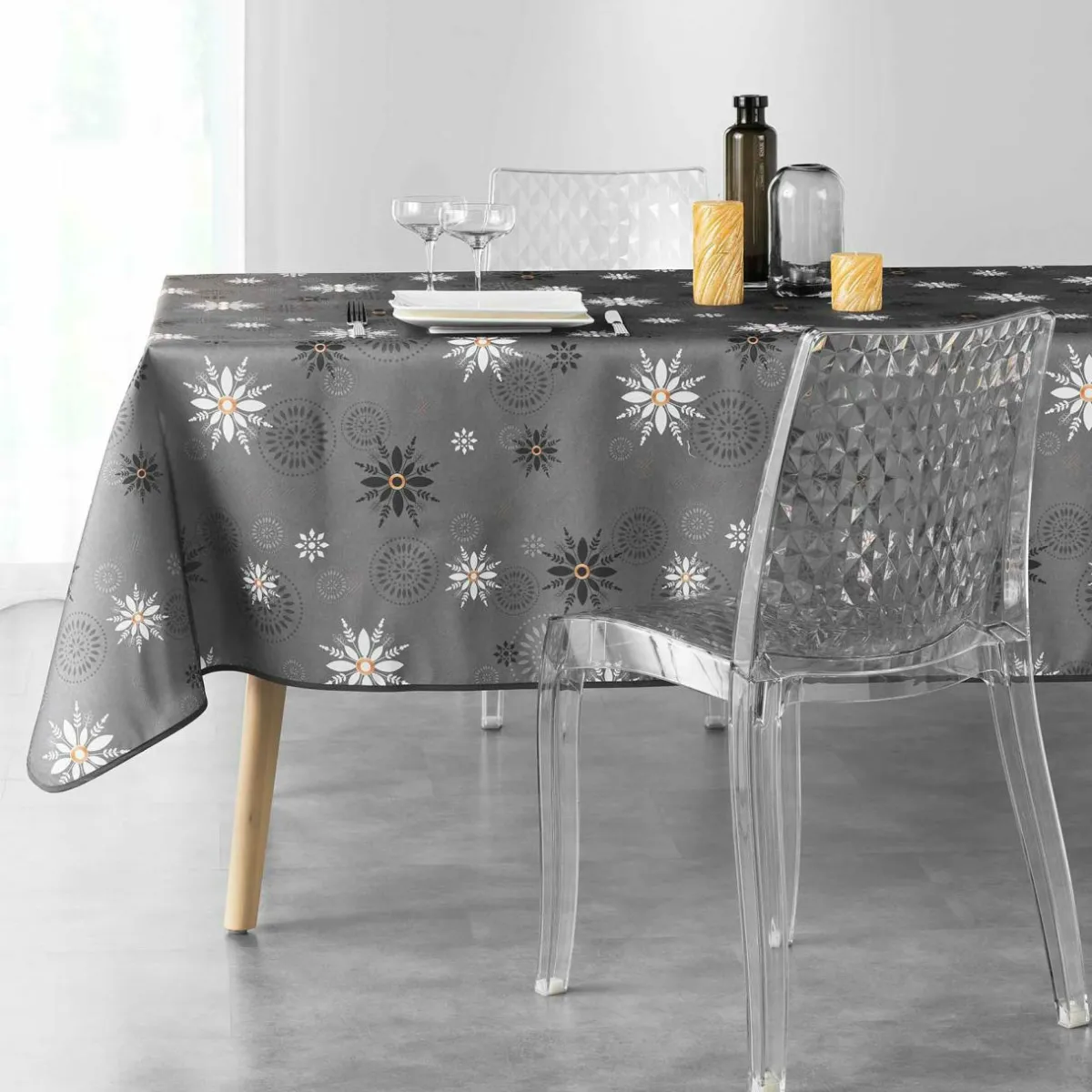 DOUCEUR D'INTERIEUR Nappe de Noël rectangulaire (150 x 240 cm) Enchanté Anthracite Best