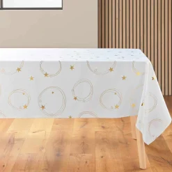 douceur d'intu017drieur Nappe de Noël rectangulaire anti tache (150 x 300 cm) Star et doré Blanc Best