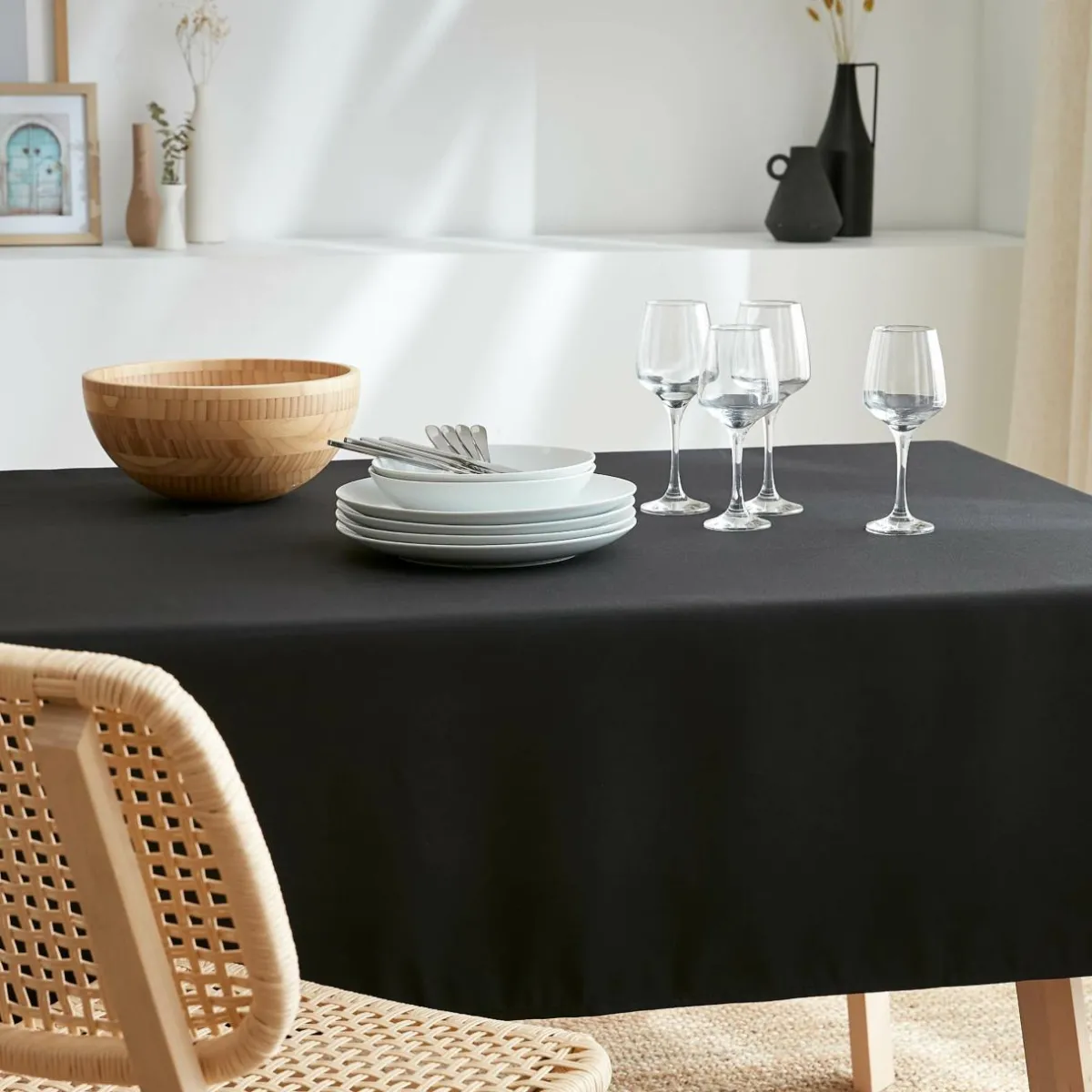 EMINZA Nappe rectangulaire anti tache (140 x 300 cm) Elise e Noir Best