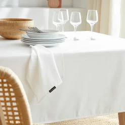 EMINZA Nappe rectangulaire anti tache (140 x 250 cm) Elise he Blanc