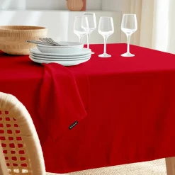 EMINZA Nappe rectangulaire anti tache (140 x 350 cm) Elise Rouge