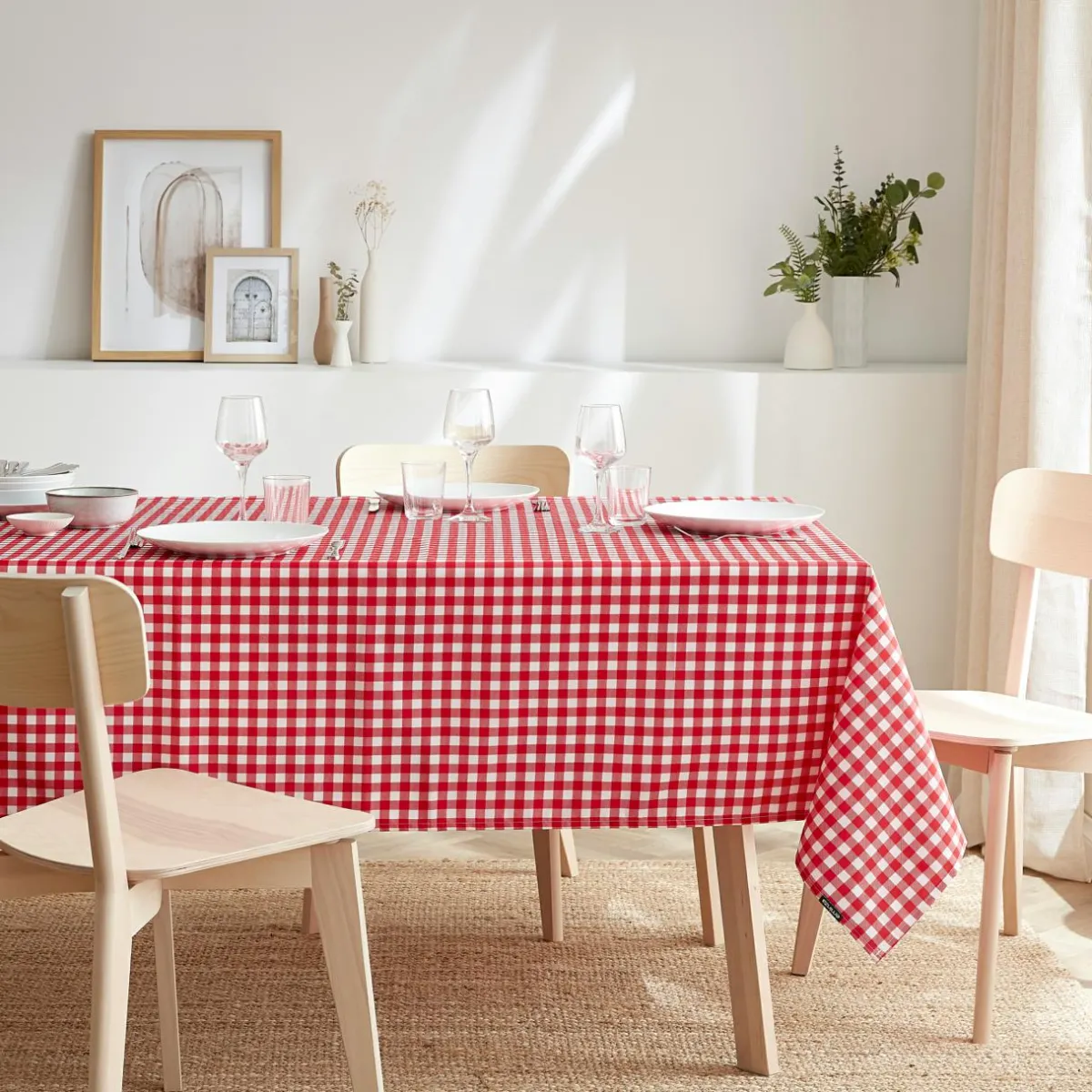 EMINZA Nappe rectangulaire anti tache (140 x 350 cm) Elise Vichy Rouge Vichy-rouge Discount