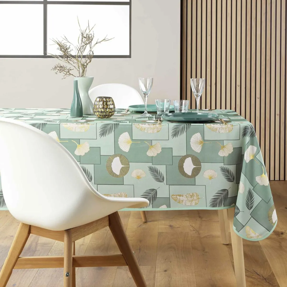 douceur d'intu017drieur Nappe rectangulaire anti tache (145 x 240 cm) Natane Vert sauge Best