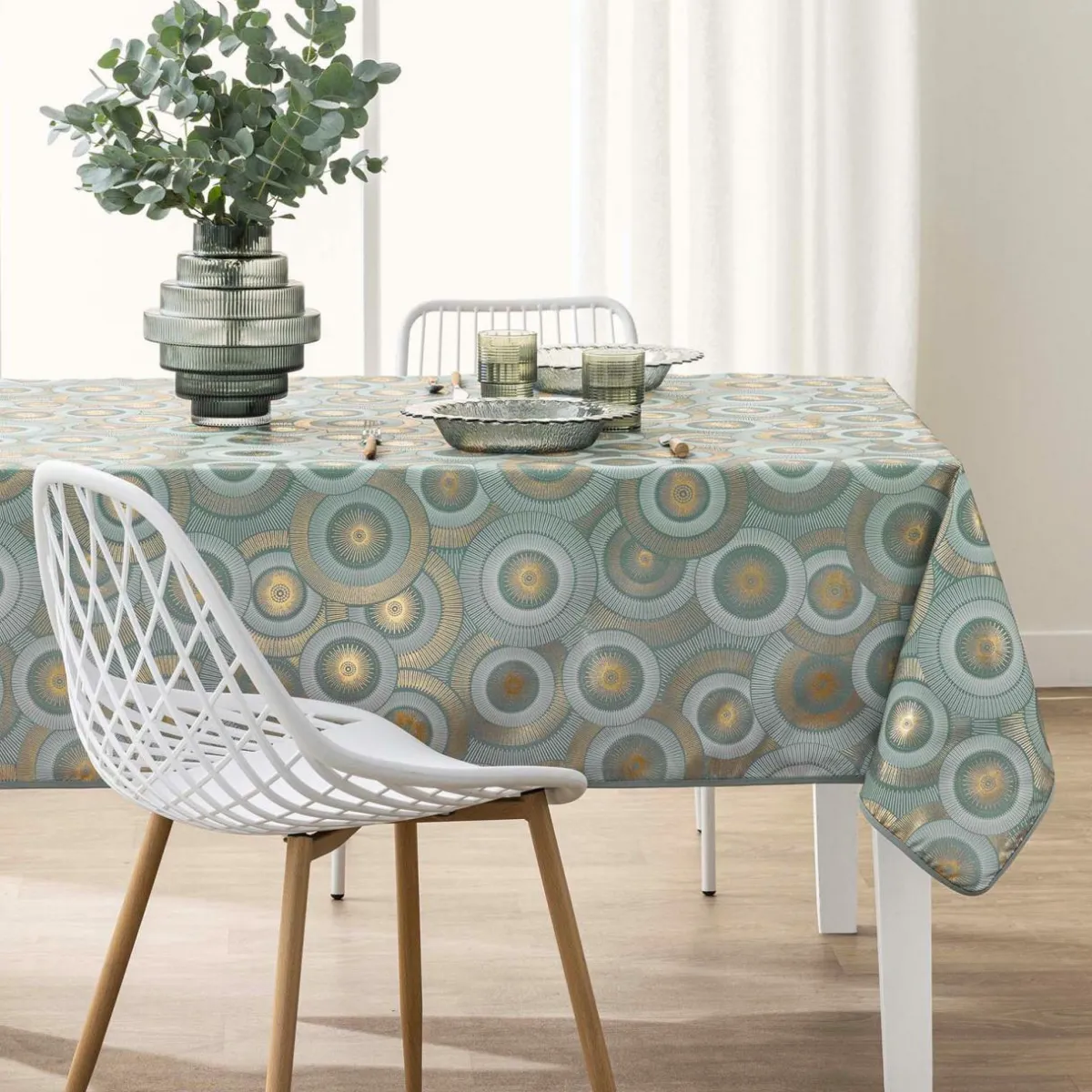 douceur d'intu017drieur Nappe rectangulaire antitache (145 x 240 cm) Eclipse Vert sauge Hot