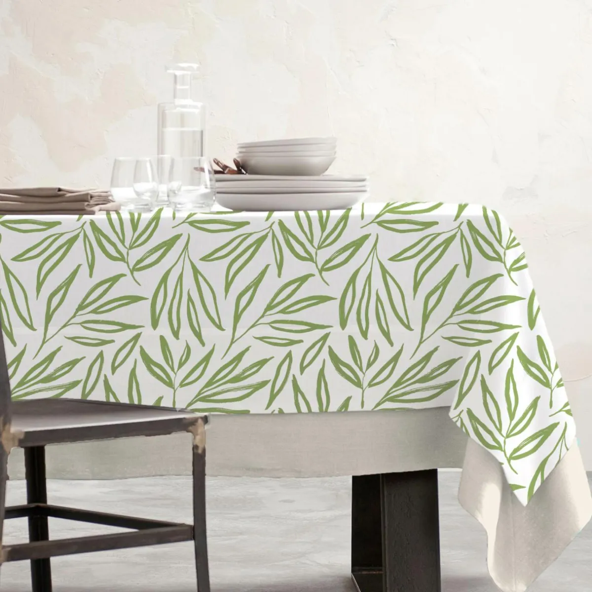 EMINZA Nappe rectangulaire coton enduit (150 x 250 cm) Galice Vert Eucalyptus Hot
