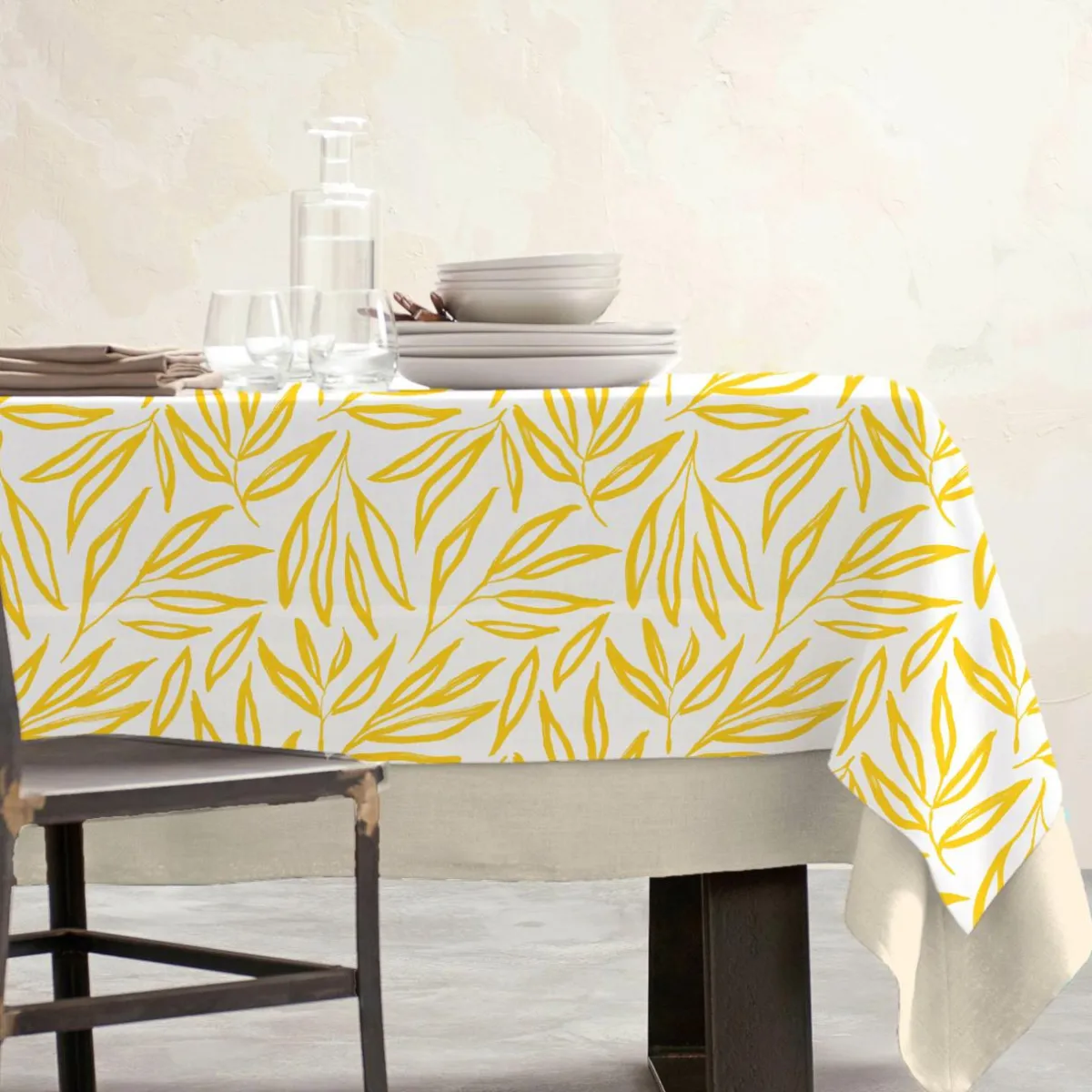 EMINZA Nappe rectangulaire coton enduit (150 x 250 cm) Galice Jaune moutarde