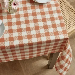 EMINZA Nappe rectangulaire coton enduit (150 x 350 cm) Vichy Terracotta Sale