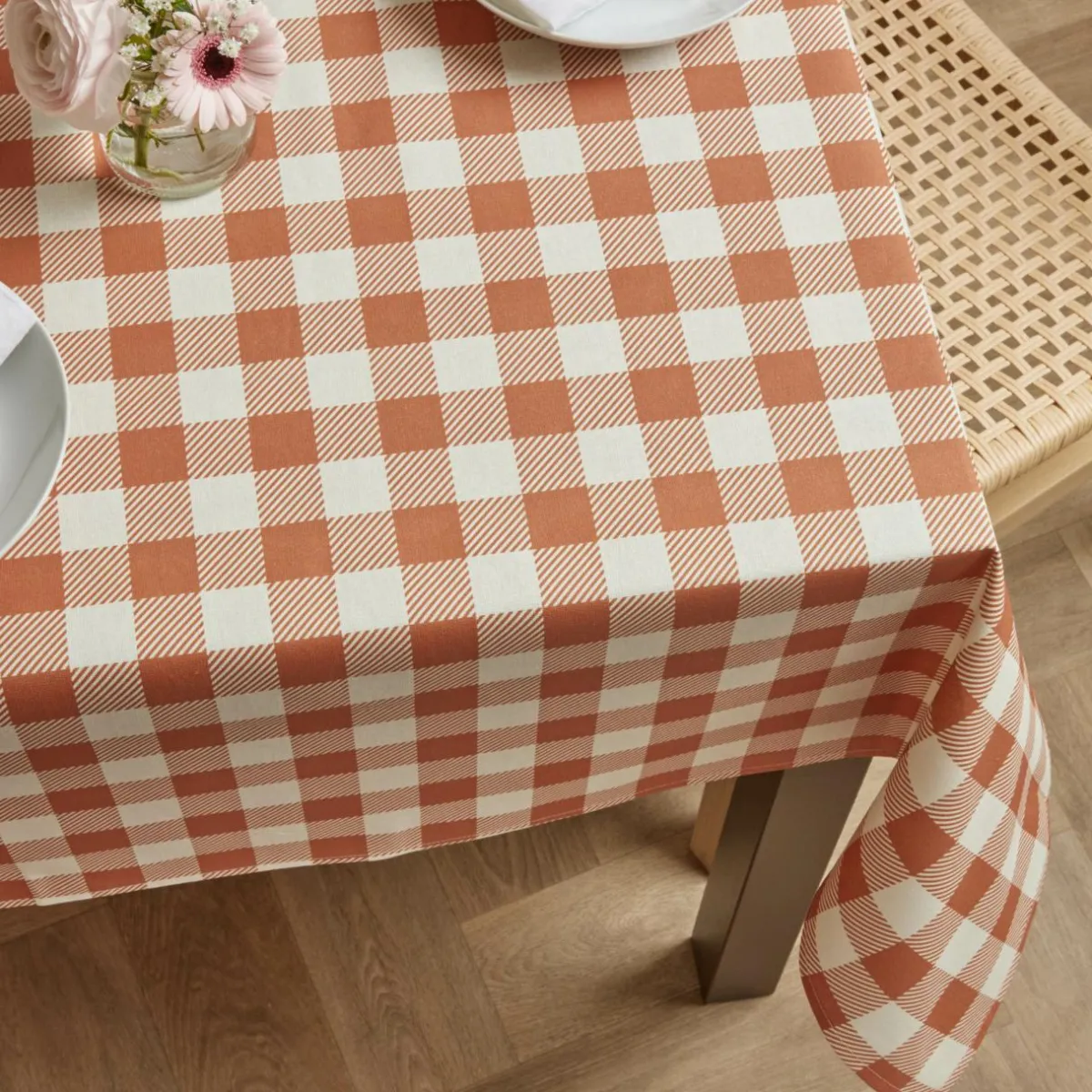 EMINZA Nappe rectangulaire coton enduit (150 x 350 cm) Vichy Terracotta Sale