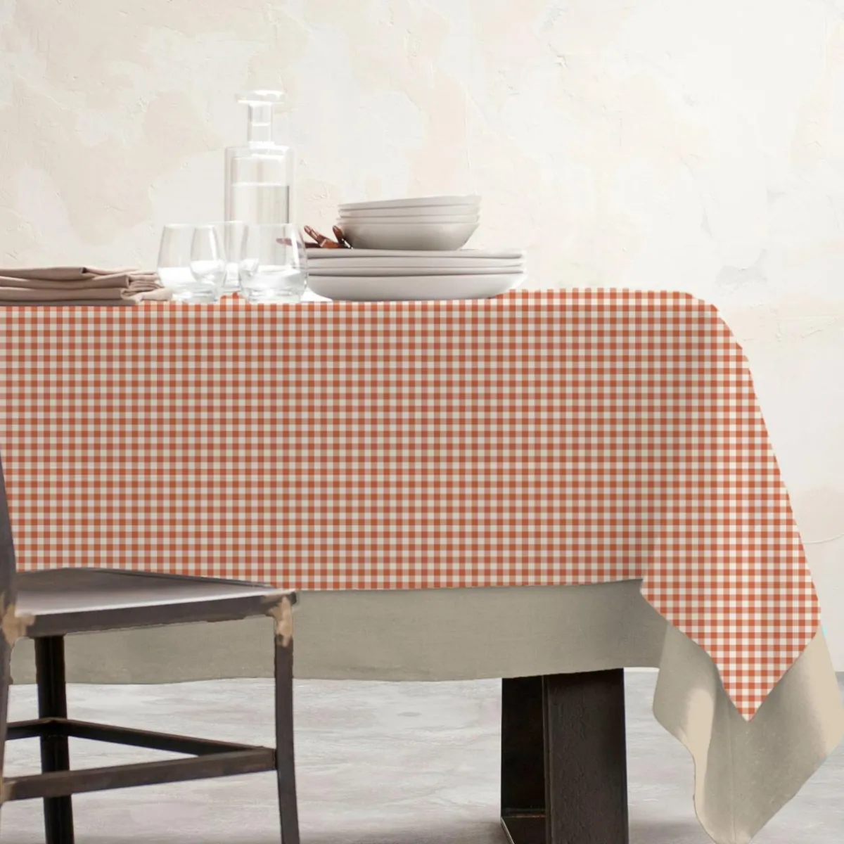 EMINZA Nappe rectangulaire coton enduit (150 x 350 cm) Vichy Terracotta Sale