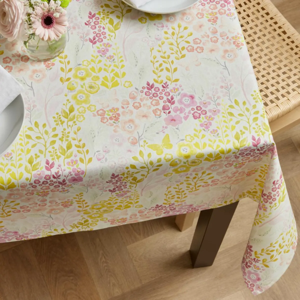 EMINZA Nappe rectangulaire coton enduit (150 x 350 cm) Paquerettes Multicolore Online