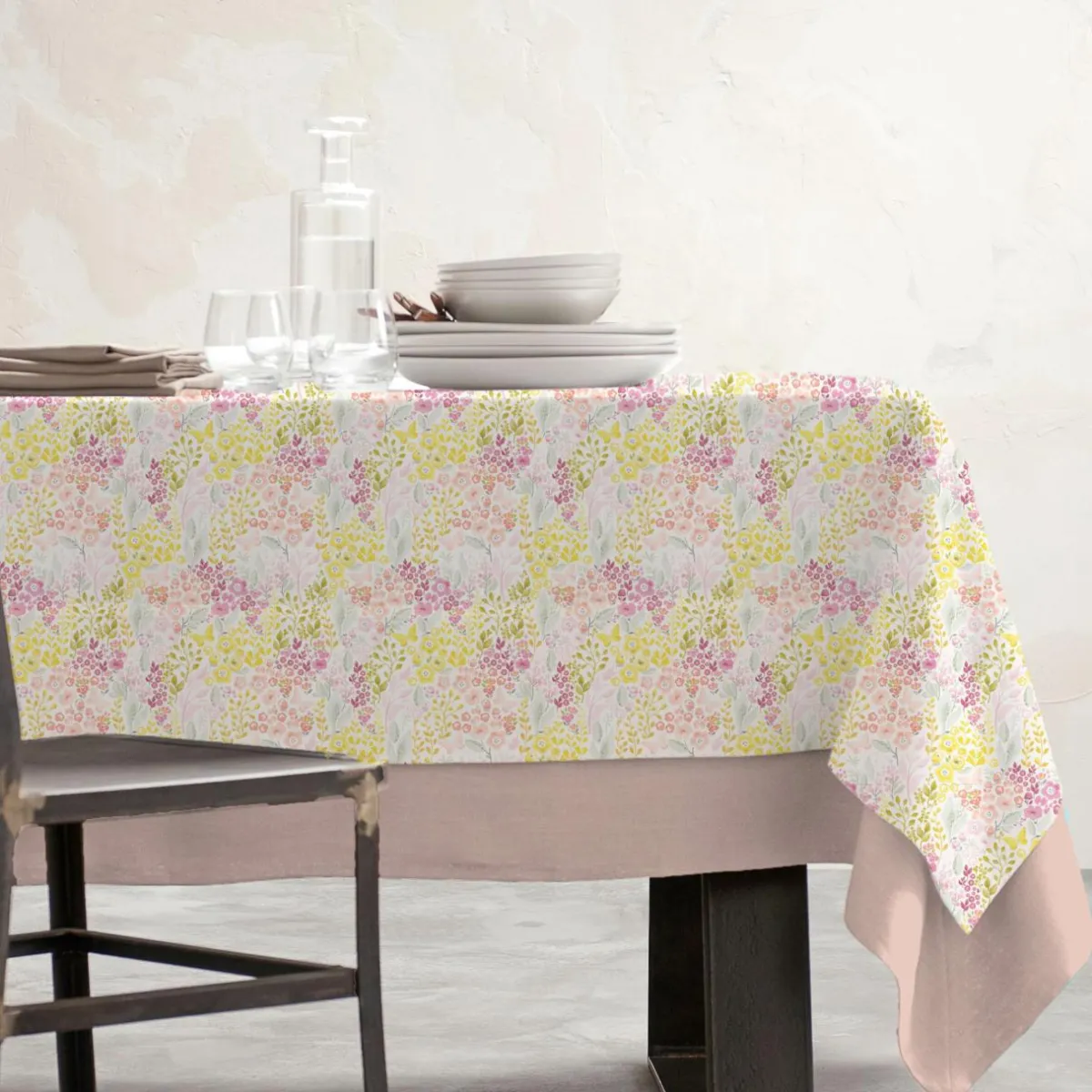 EMINZA Nappe rectangulaire coton enduit (150 x 350 cm) Paquerettes Multicolore Online