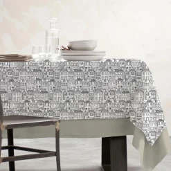 EMINZA Nappe rectangulaire coton enduit (150 x 350 cm) Home e Gris Outlet