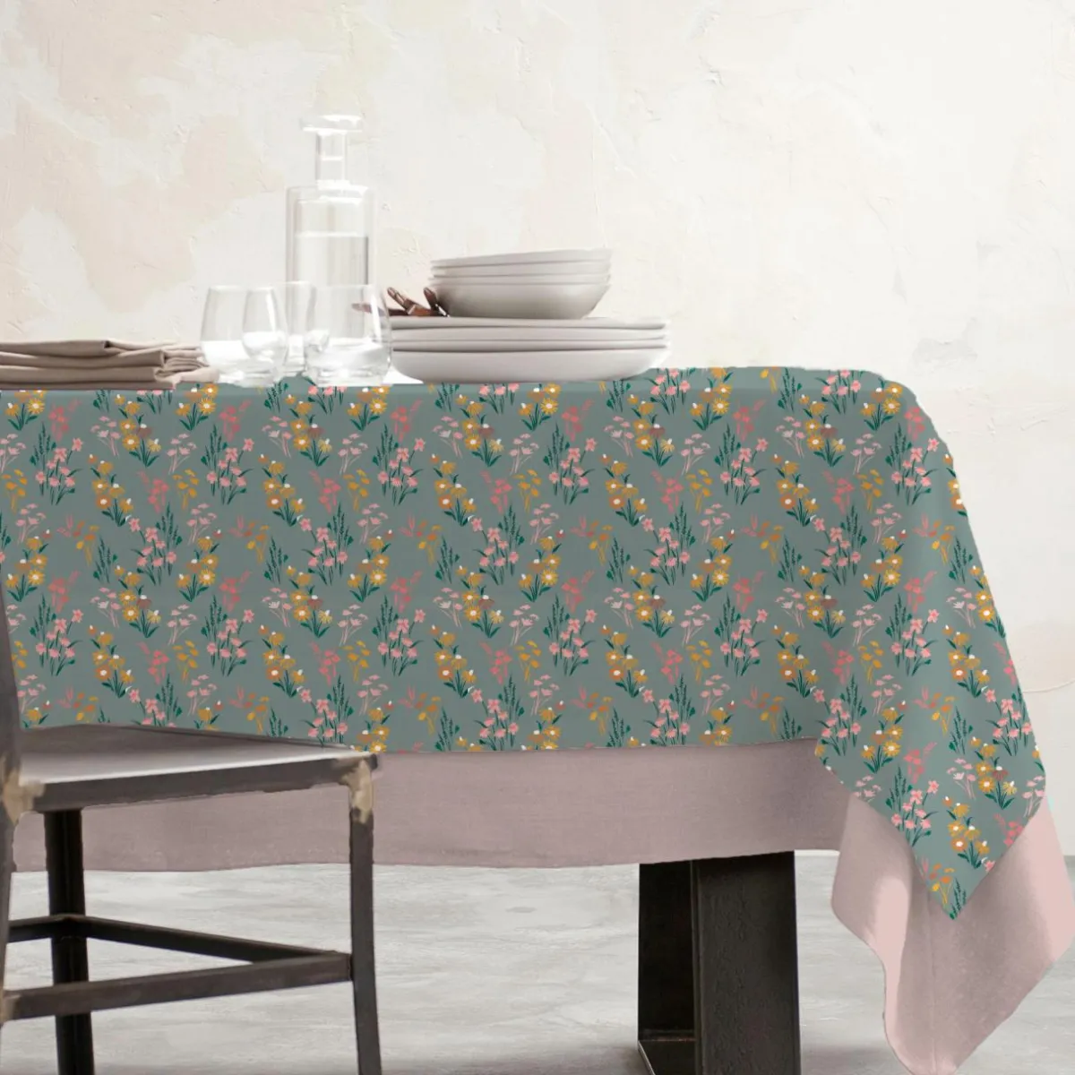 EMINZA Nappe rectangulaire coton enduit (150 x 250 cm) Juliette Vert Eucalyptus Clearance
