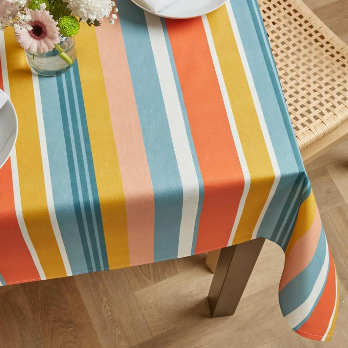 EMINZA Nappe rectangulaire coton enduit (150 x 350 cm) Mandarine Multicolore New