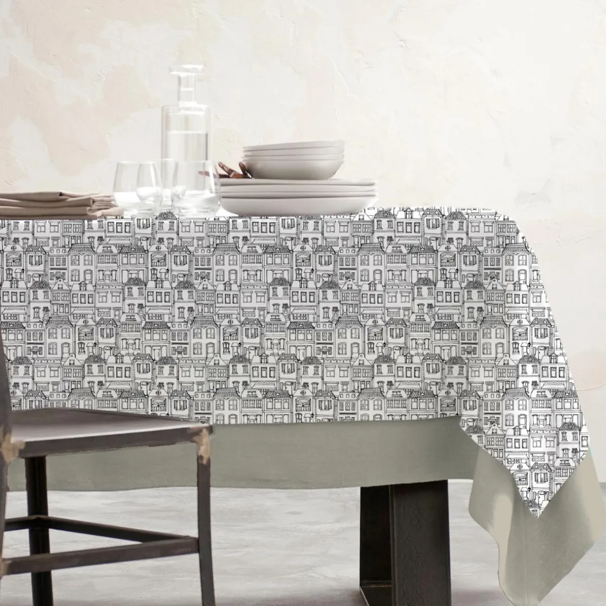 EMINZA Nappe rectangulaire coton enduit (150 x 250 cm) Home e Gris