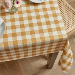 EMINZA Nappe rectangulaire coton enduit (150 x 250 cm) Vichy Jaune moutarde Online