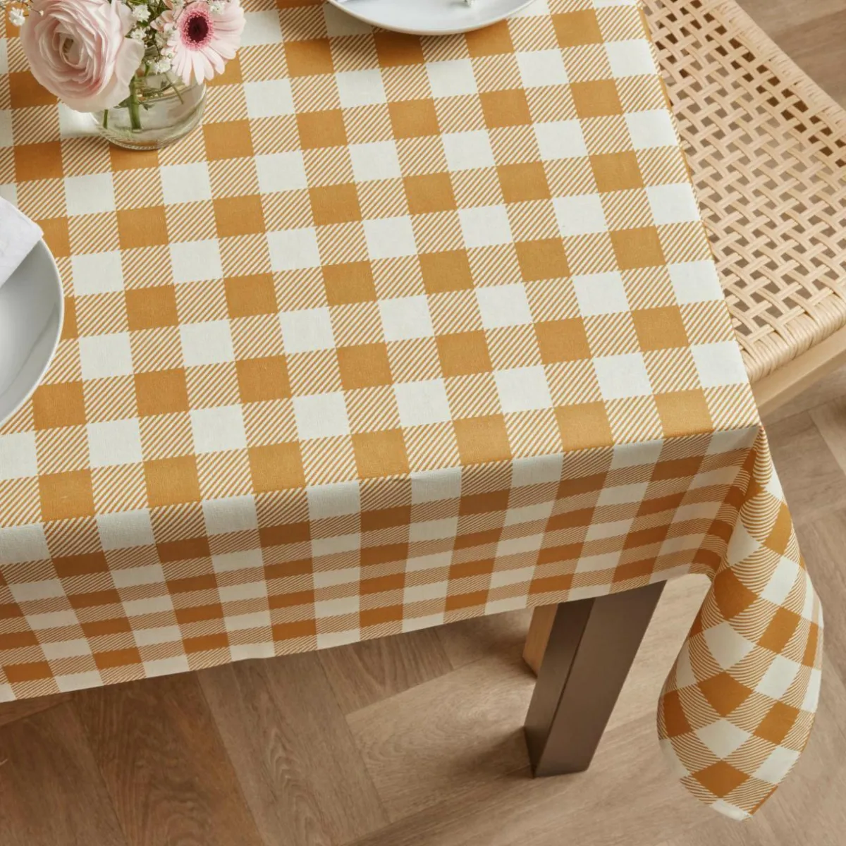 EMINZA Nappe rectangulaire coton enduit (150 x 250 cm) Vichy Jaune moutarde Online