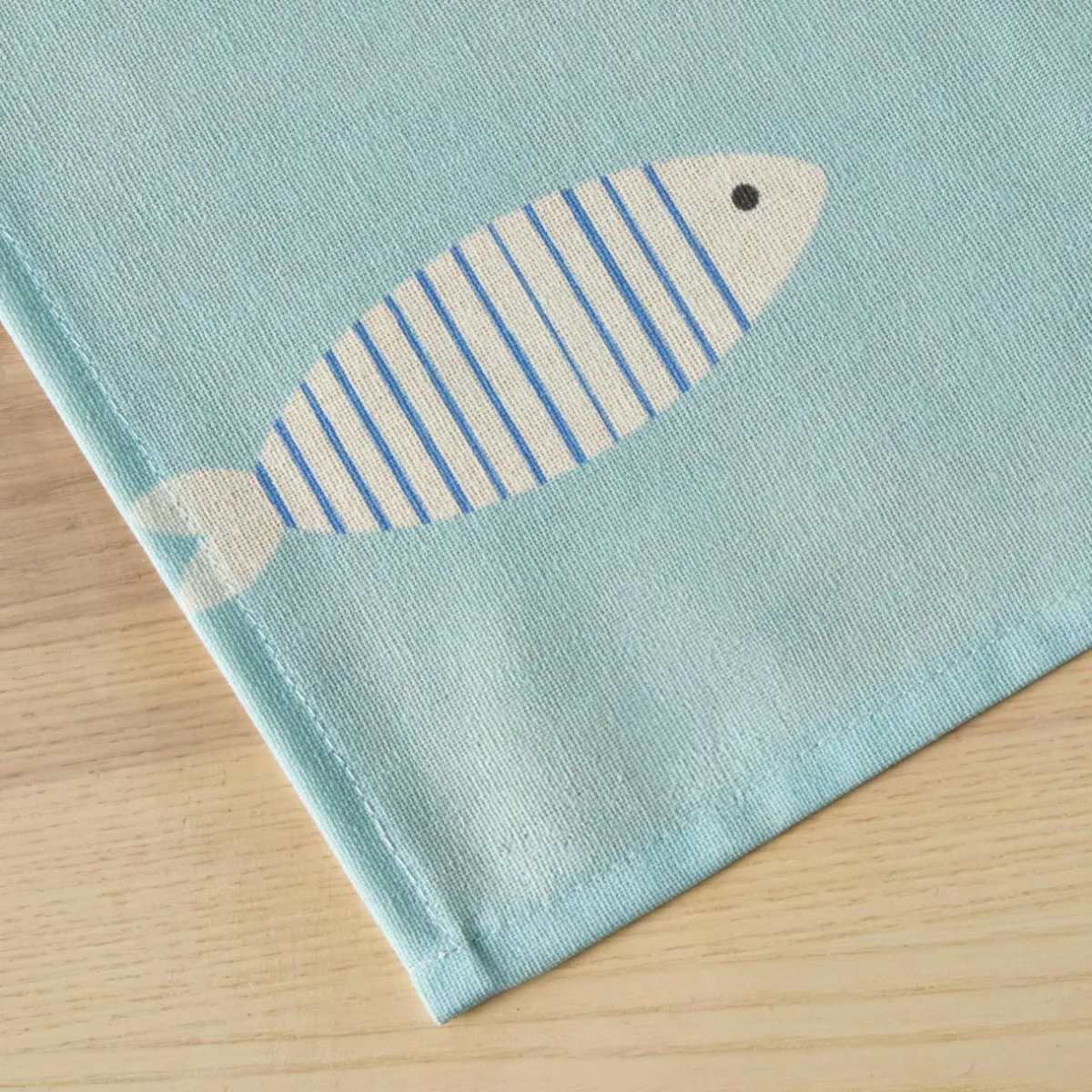 EMINZA Nappe rectangulaire coton enduit (150 x 350 cm) Fish e Bleu New