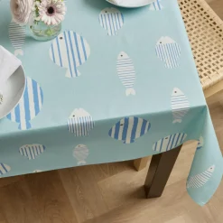 EMINZA Nappe rectangulaire coton enduit (150 x 250 cm) Fish e Bleu Sale
