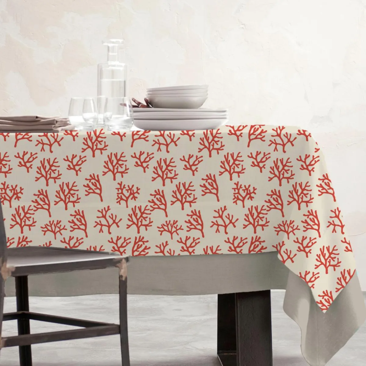 EMINZA Nappe rectangulaire coton enduit (150 x 350 cm) Moorea Corail Orange Best