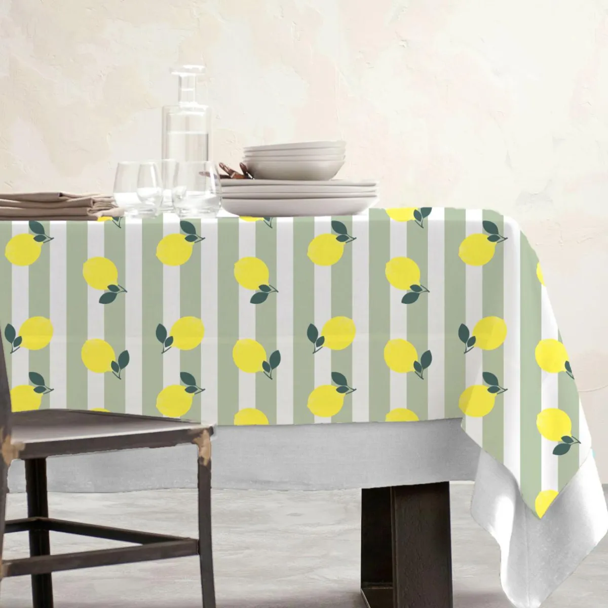 EMINZA Nappe rectangulaire coton enduit (150 x 250 cm) Antibes e Vert Discount