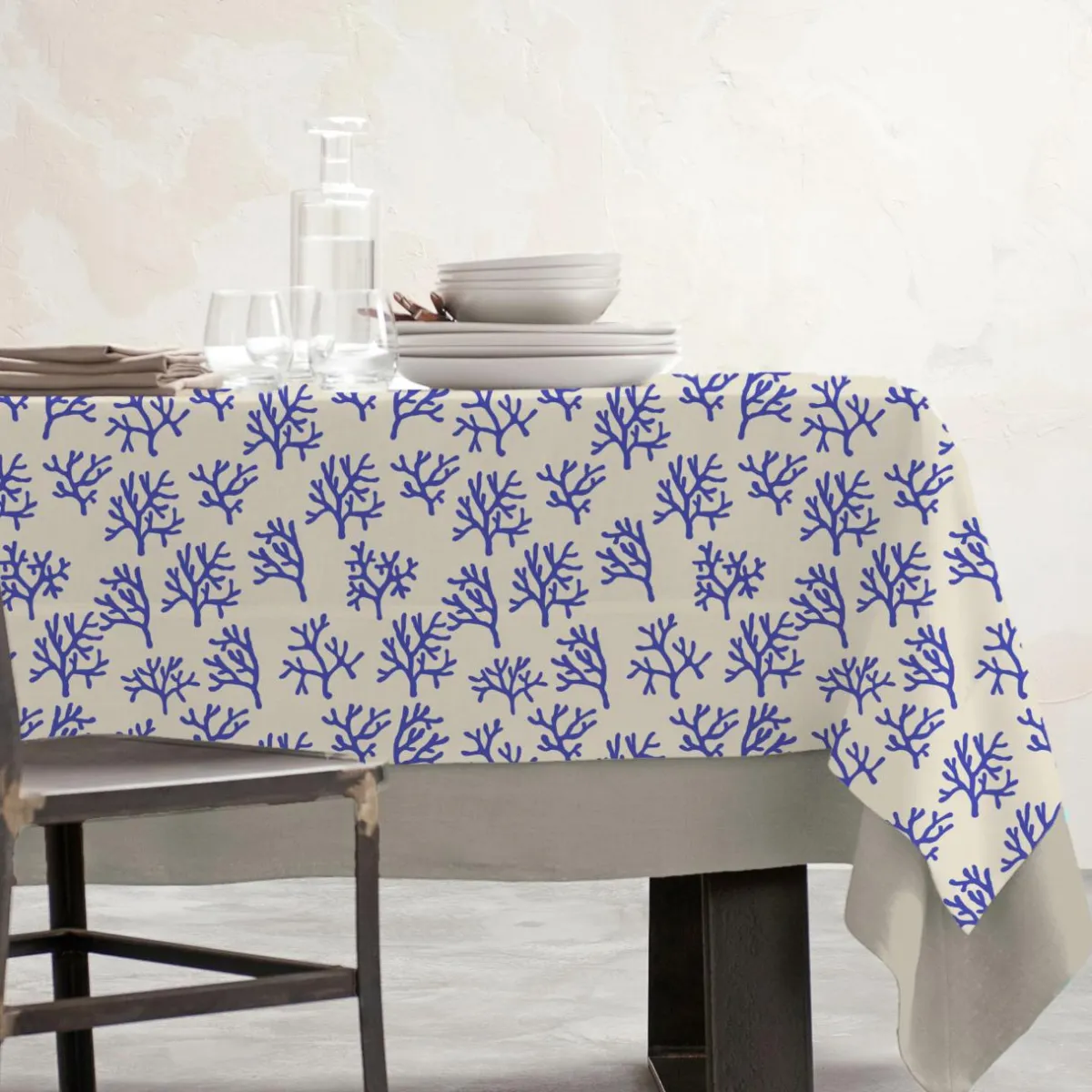 EMINZA Nappe rectangulaire coton enduit (150 x 350 cm) Moorea e Bleu Online