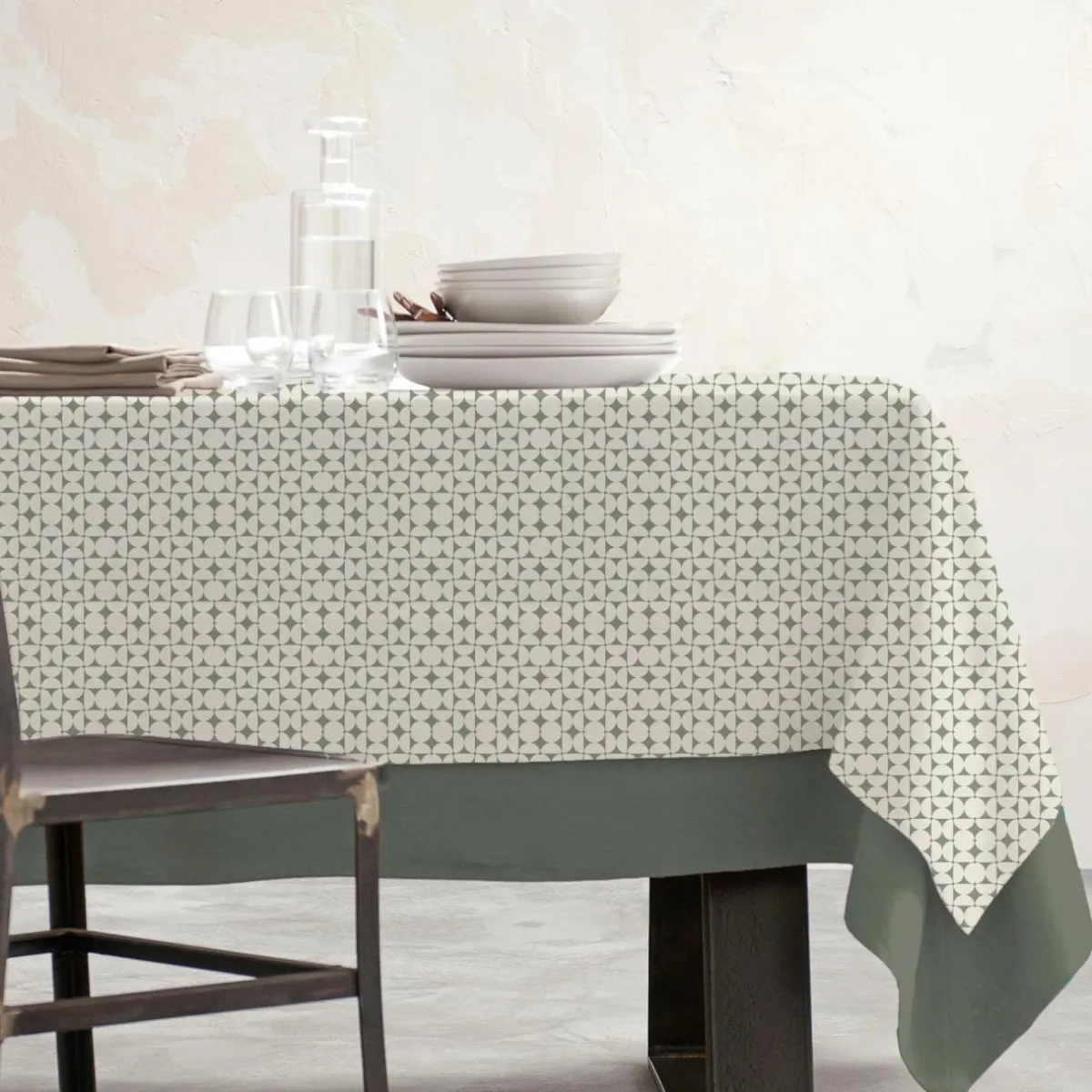 EMINZA Nappe rectangulaire coton enduit (150 x 350 cm) Sofia e Vert Online