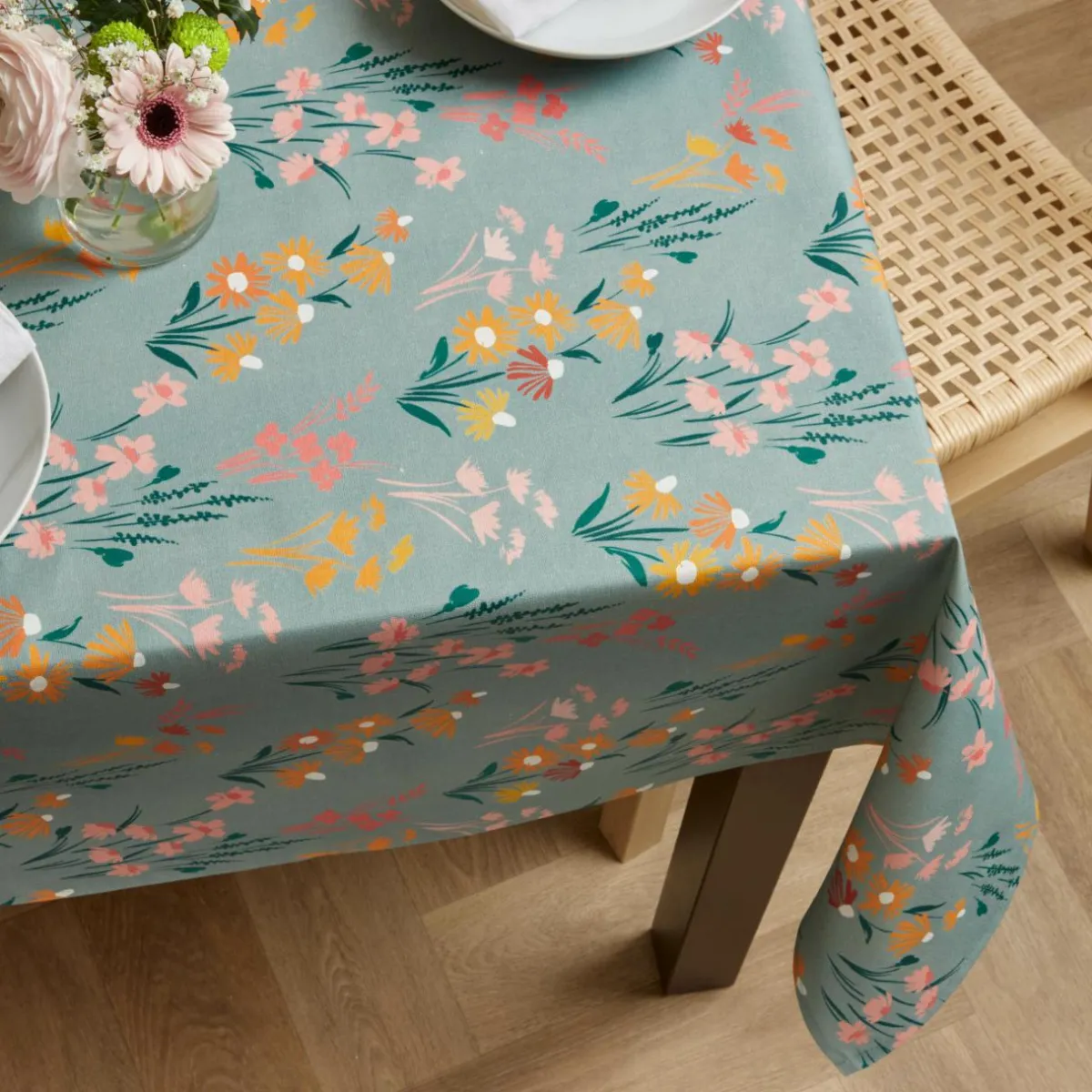 EMINZA Nappe rectangulaire coton enduit (150 x 350 cm) Juliette Vert Eucalyptus New