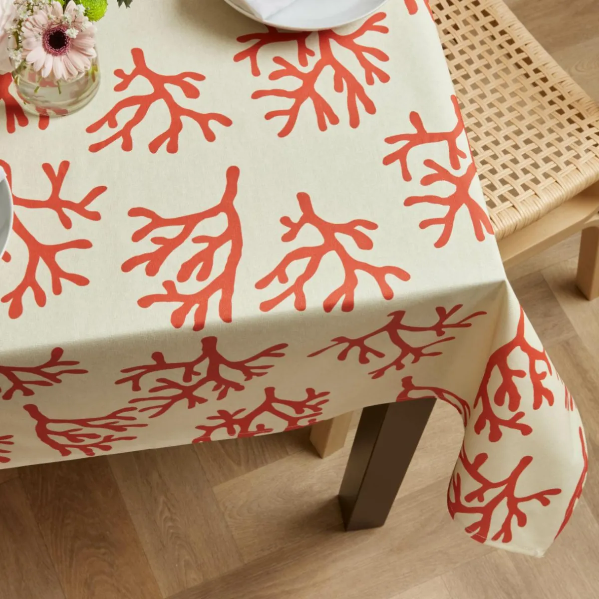 EMINZA Nappe rectangulaire coton enduit (150 x 250 cm) Moorea Corail Orange New