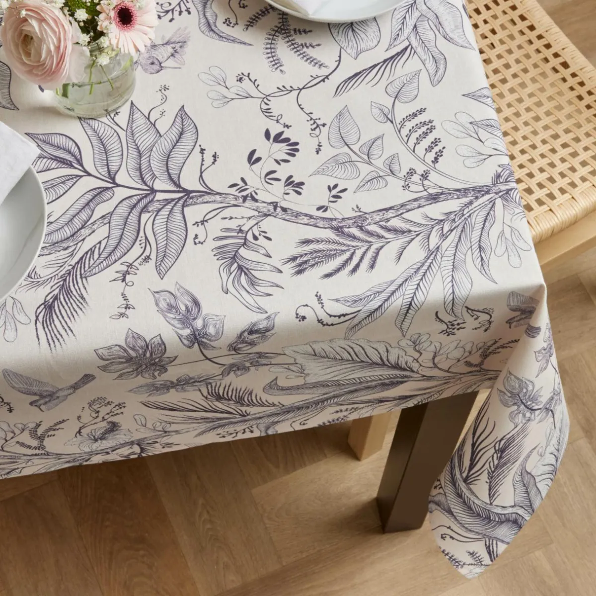 EMINZA Nappe rectangulaire coton enduit (150 x 350 cm) Colibri e Gris