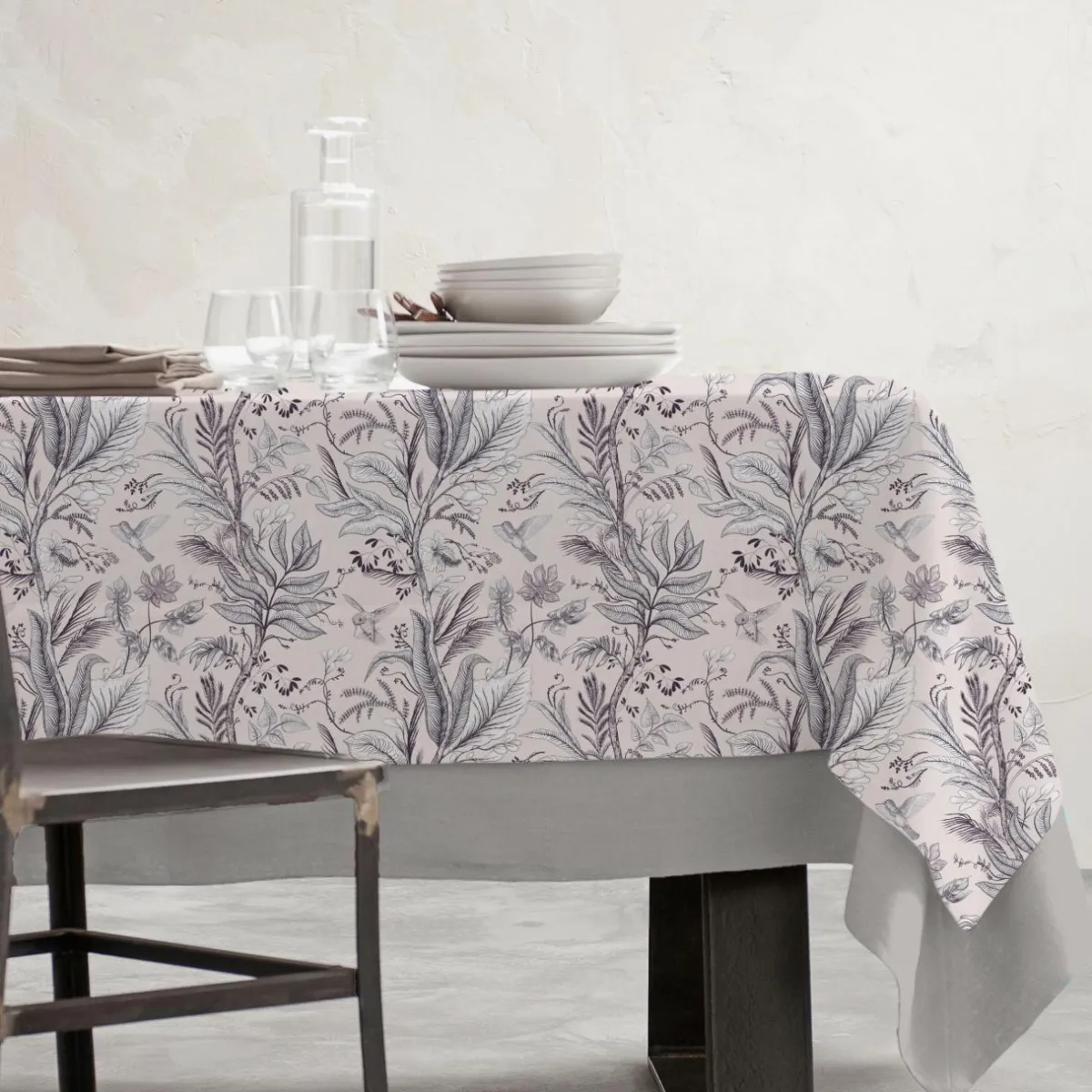 EMINZA Nappe rectangulaire coton enduit (150 x 350 cm) Colibri e Gris