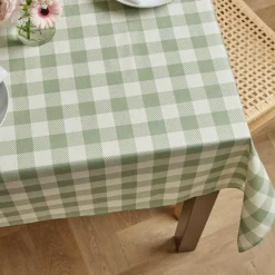 EMINZA Nappe rectangulaire coton enduit (150 x 350 cm) Vichy Vert sauge Outlet