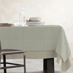 EMINZA Nappe rectangulaire coton enduit (150 x 350 cm) Vichy Vert sauge Outlet