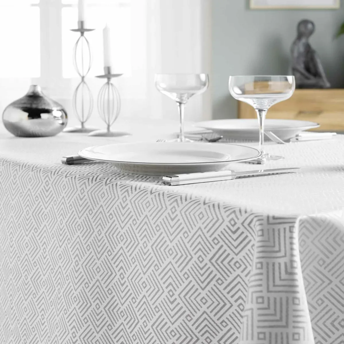 douceur d'intu017drieur Nappe rectangulaire enduite (140 x 250 cm) Azuline e Gris Outlet