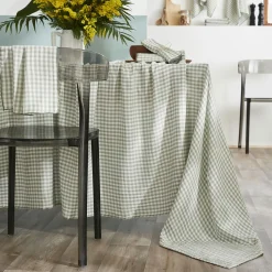 EMINZA Nappe rectangulaire gaze de coton (150 x 350 cm) Gaïa vichy Vert Eucalyptus New