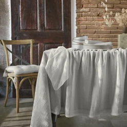 EMINZA Nappe rectangulaire gaze de coton (150 x 350 cm) Gaïa Gris nuage Gris clair Sale