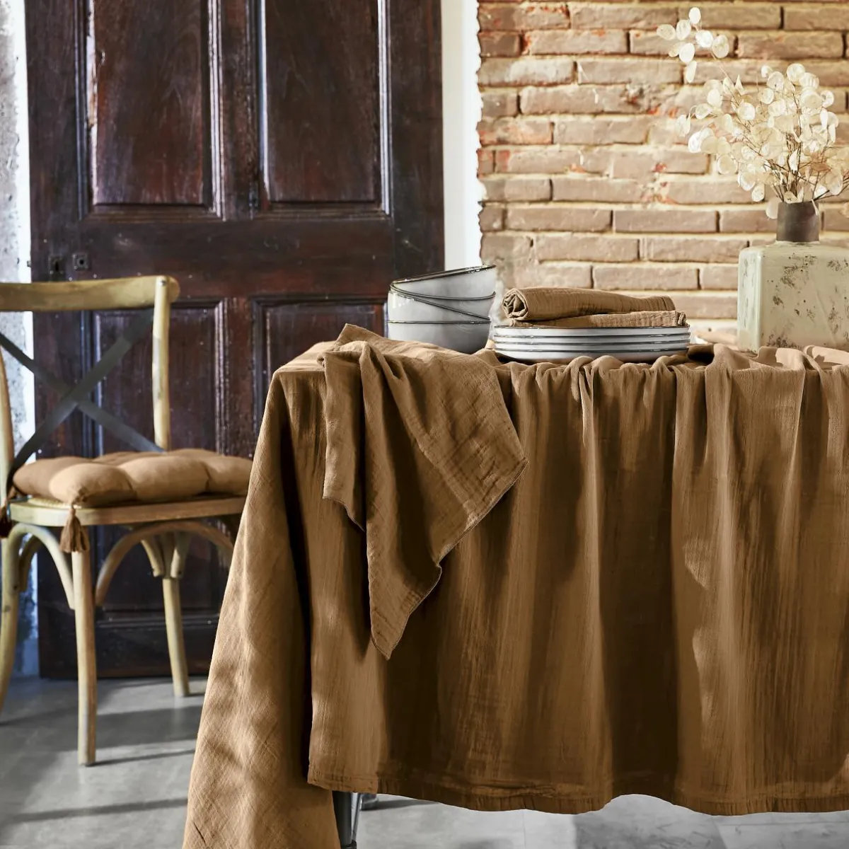 EMINZA Nappe rectangulaire gaze de coton (150 x 250 cm) Gaïa Camel Clearance