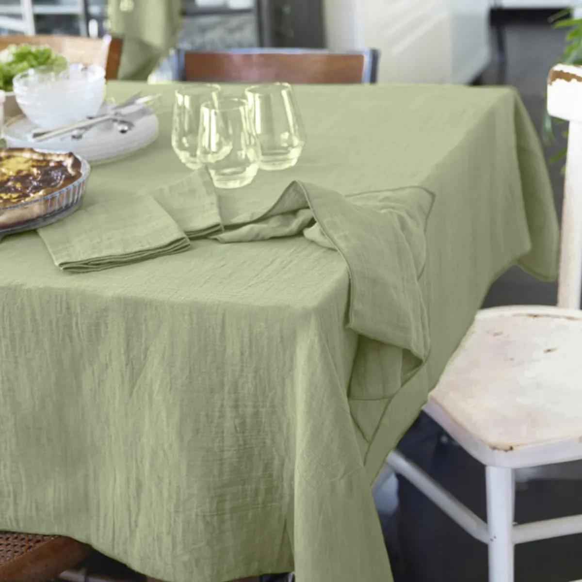 EMINZA Nappe rectangulaire gaze de coton (150 x 350 cm) Gaïa Vert tilleul Discount