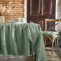 EMINZA Nappe rectangulaire gaze de coton (150 x 250 cm) Gaïa eucalyptus Vert New