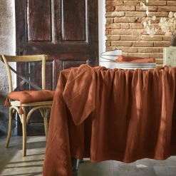EMINZA Nappe rectangulaire gaze de coton (150 x 350 cm) Gaïa Terracotta