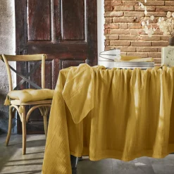 EMINZA Nappe rectangulaire gaze de coton (150 x 250 cm) Gaïa Jaune safran Discount