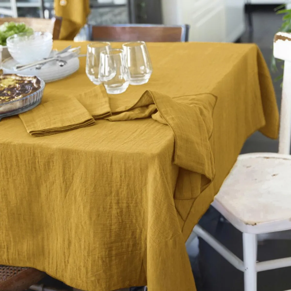 EMINZA Nappe rectangulaire gaze de coton (150 x 250 cm) Gaïa Jaune safran Discount