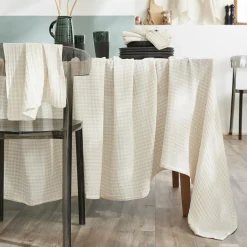 EMINZA Nappe rectangulaire gaze de coton (150 x 350 cm) Gaïa vichy Beige Clearance