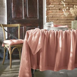 EMINZA Nappe rectangulaire gaze de coton (150 x 250 cm) Gaïa Rose Pêche Discount